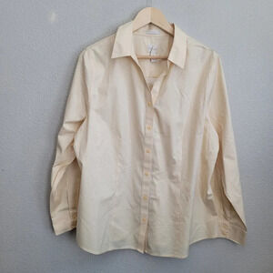 Chico's Women's Button Top Large Yellow 100% Cotton Solid Long Sleeves Collared